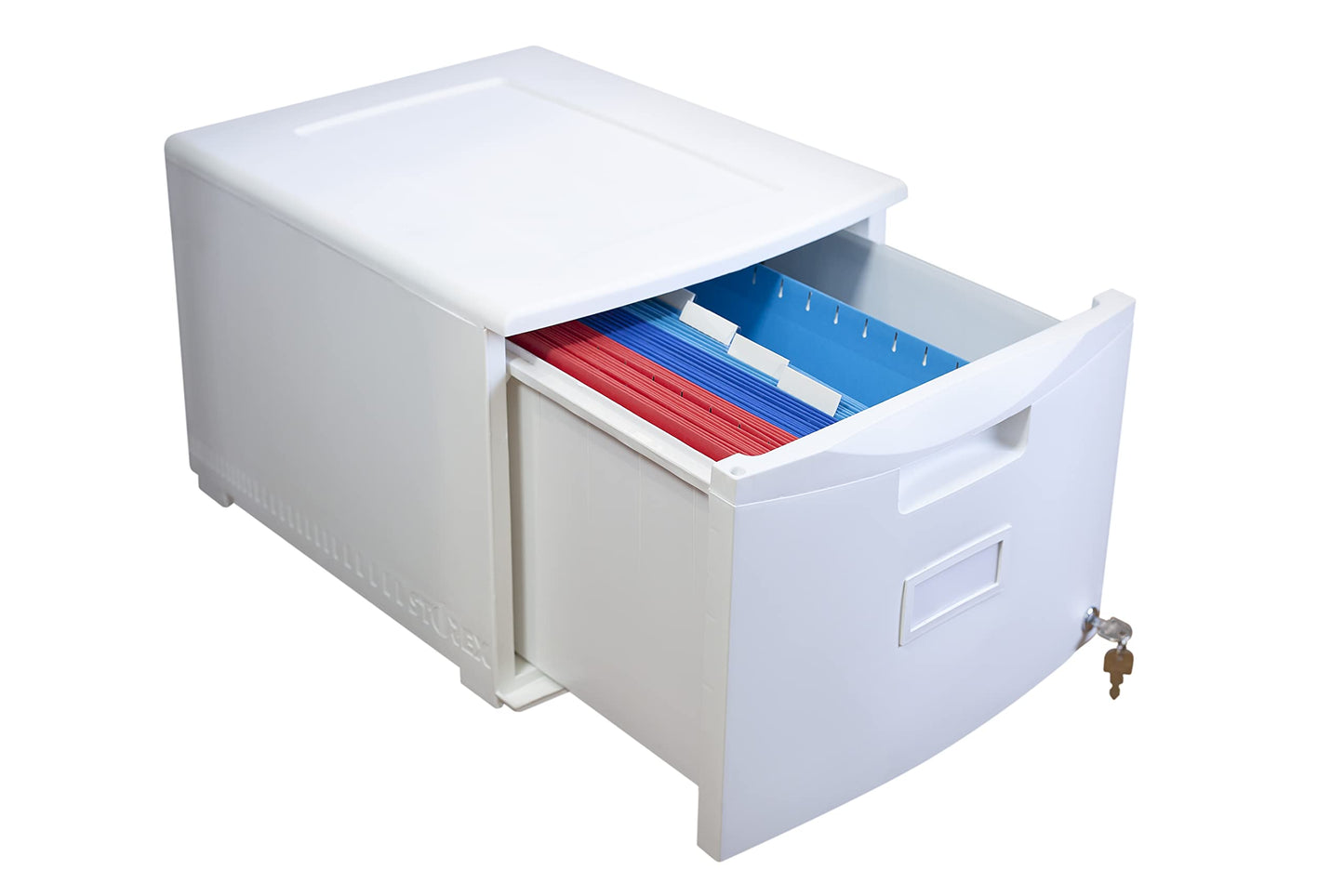 Storex Plastic One-Drawer File Cabinet – Locking Document Organizer for Home and Office, White, 1-Pack (61271A01C)