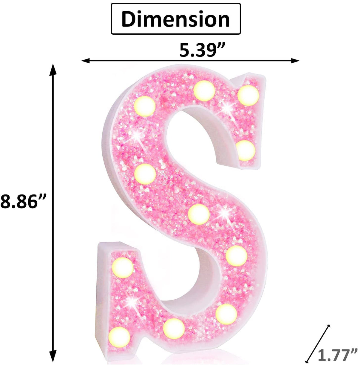 Light Up Letters, Glitter Alphabet Letter Sign Pink LED Marquee Letter Lights Battery Powered for Night Light Girls Bedroom Birthday Party Wedding Home Christmas Decorations Gift for Her-Pink S