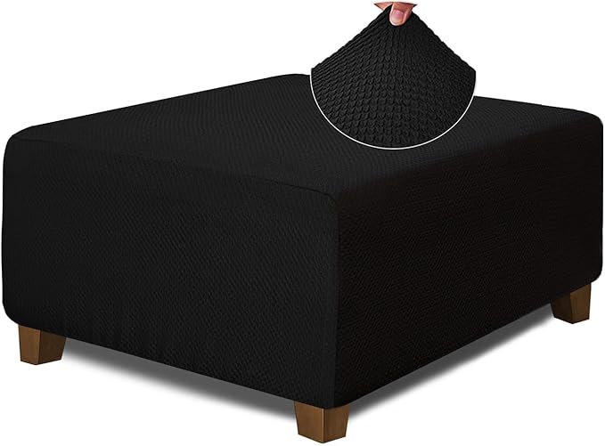 NeColorLife Square Ottoman Cover Jacquard Fabric Thick Stretchable Slipcover