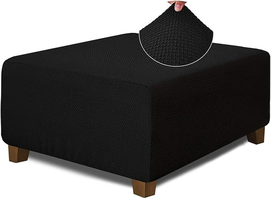 NeColorLife Square Ottoman Cover Jacquard Fabric Slipcover Thick Stretchable