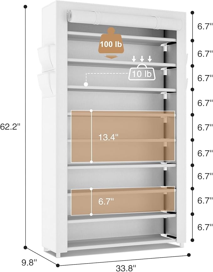LANTEFUL Shoe Rack with Covers 10 Tier Tall Shoe Rack Organizer Large Capacity
