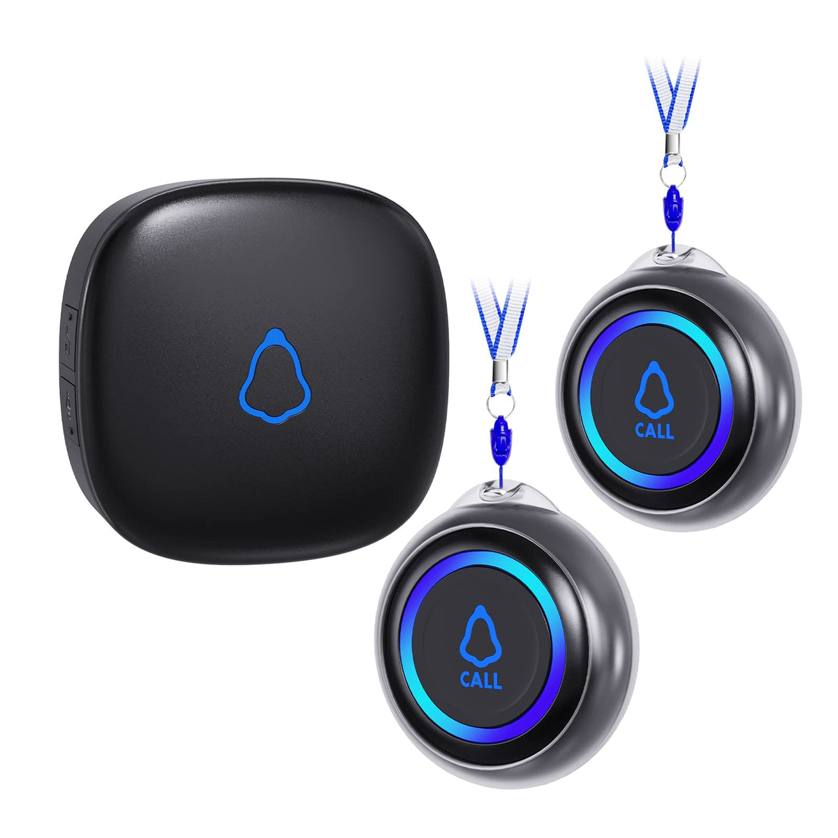 Caregiver Pager, Wireless Call Button for Seniors/Elderly at Home, 2 SOS Buttons + 1 Receiver Medical Life Alert System, Emergency Panic Call Bell, Nurse Calling & Patient Assistance Alarm