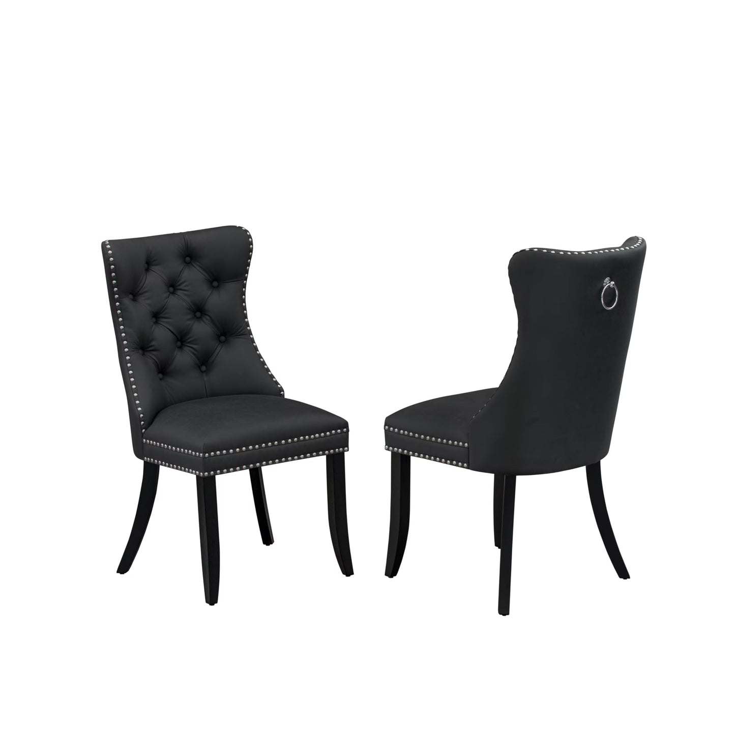 East West Furniture DAP6F12 Dallas Parsons Dining Chairs - Button Tufted Nailhead Dark Gray Polyester Fabric Upholstered Chairs, Set of 2, Wirebrushed Black