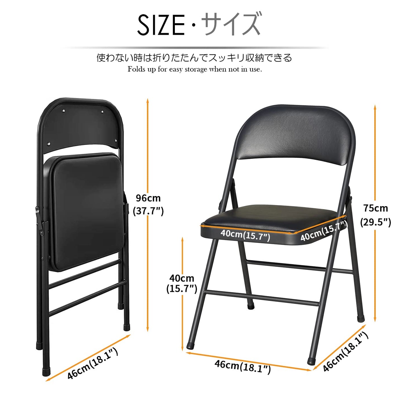 KAIHAOWIN Folding Chairs 2 Pack Vinyl Padded Seat Easy Storage-Stackable Morden Commercial Seat with Powder-Coated Metal Frame Heavy Duty Foldable Chairs for Indoor Office