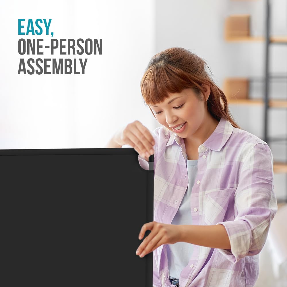 Steel-AID 60-inch Rolling Privacy Room Divider - Freestanding Office Wall Partition with Non See-Through Blackout Screen - Sturdy & Durable Iron Frame - Rolling Wheels - Black, White, Gray & Blue