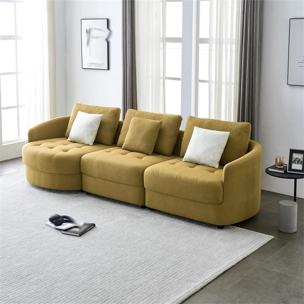 DUYHBAWRS 113" Fabric Sofa,Mid Century L-Shape Couch with Support Pillow for Living Room,Apartment & Office,Dark Yellow(Right)