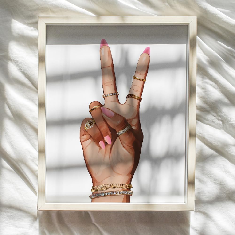 Black Woman Peace Sign Decor - Peace Love Black Picture - African American Art - Girl Wall Artwork - Wall Print - Cool Art & Decor for Americans, Culture 8x10 Unframed