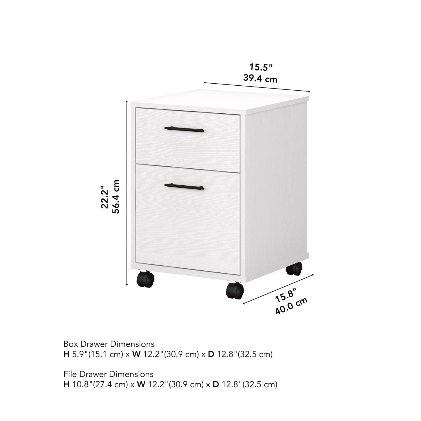 Bush Furniture Key West Rolling File Cabinet,File Cart for Home Office in Pure White Oak,2 Drawer File Cabinet on Wheels