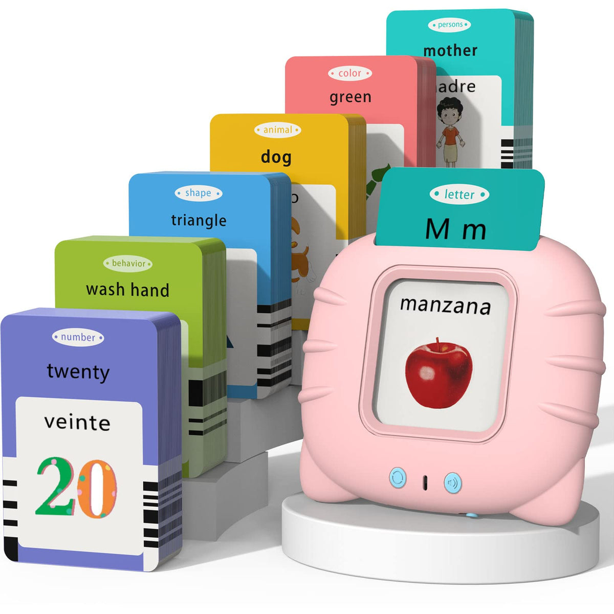 Startcan Spanish & English Talking Flash Cards for Toddlers 1 2 3 4 5 6, Audible Toys for Kids to Learn Spanish - 258 Cards and 516 Words(Pink)