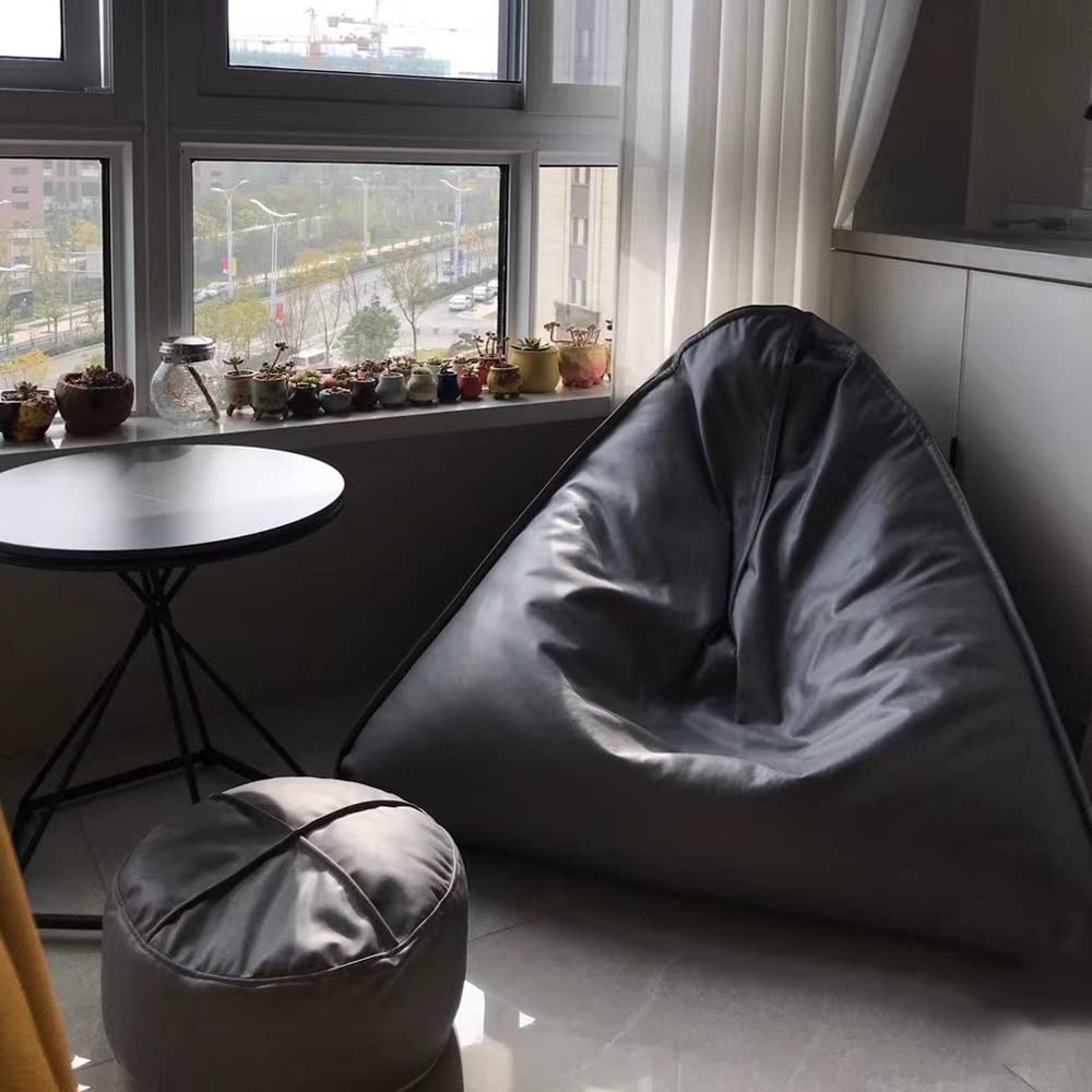 SXBCyan Big Luxury Triangle Pouf Cover Faux Leather Bean Bag Cover No Filler Floor Seat Beanbag Chair Pouf Ottoman Single Sofa Furniture (Color : Black, Size : Empty Pouf Cover)