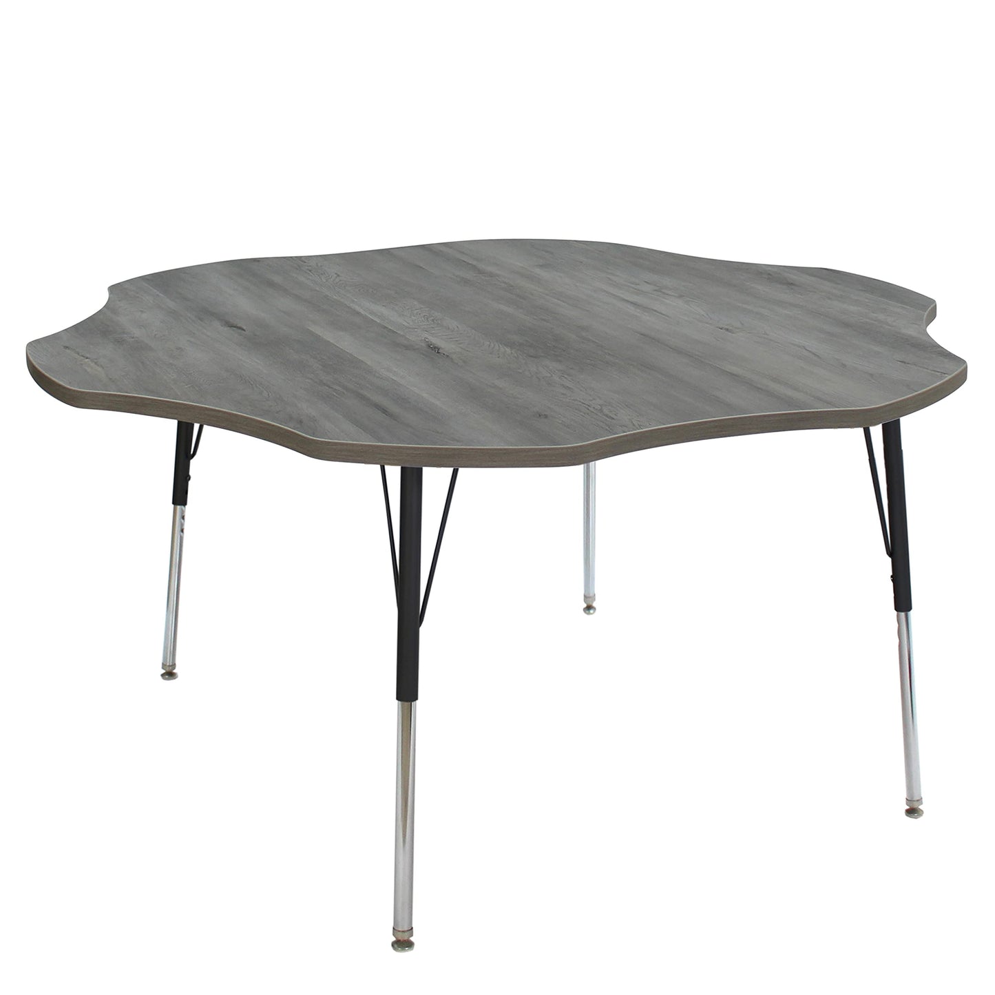FDP Flower La Madera Flower Activity Table (60 inch), Standard Legs with Swivel Glides, Adjustable Height 19-30 inches Modern Professional Woodgrain Laminate Tabletop - Light Gray Wood/Black