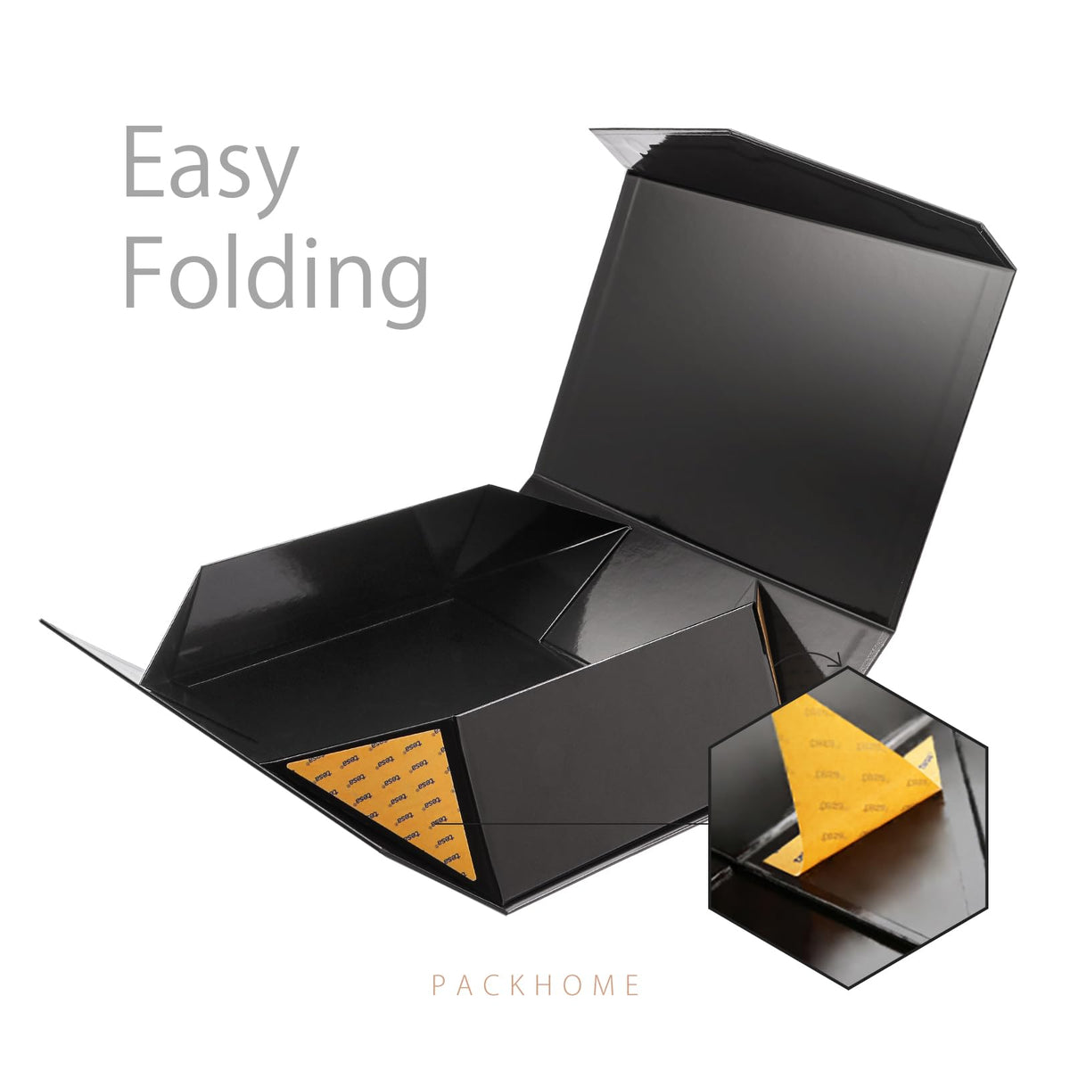 PACKHOME 6 Large Gift Boxes with Lids 13.5x9x4.1 Inches, Sturdy Collapsible Gift Boxes with Magnetic Closure (Glossy Black, Grass Texture)