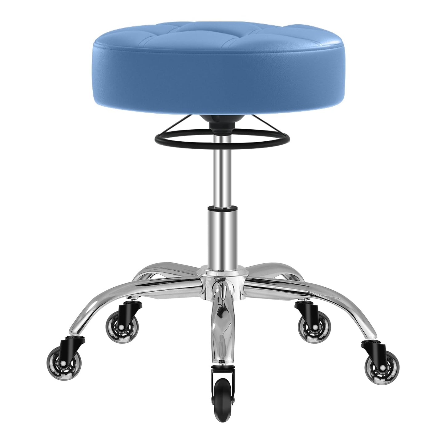 Rolling Stool Heavy Duty 400lb: Super Soft Seat Cushion,360° Swive,Height Adjustability,No Squeaky Noises,No Tip Over,New Upgraded Stool Salon Stool Chair, Tattoo Facial Massage Spa Medical (Blue)