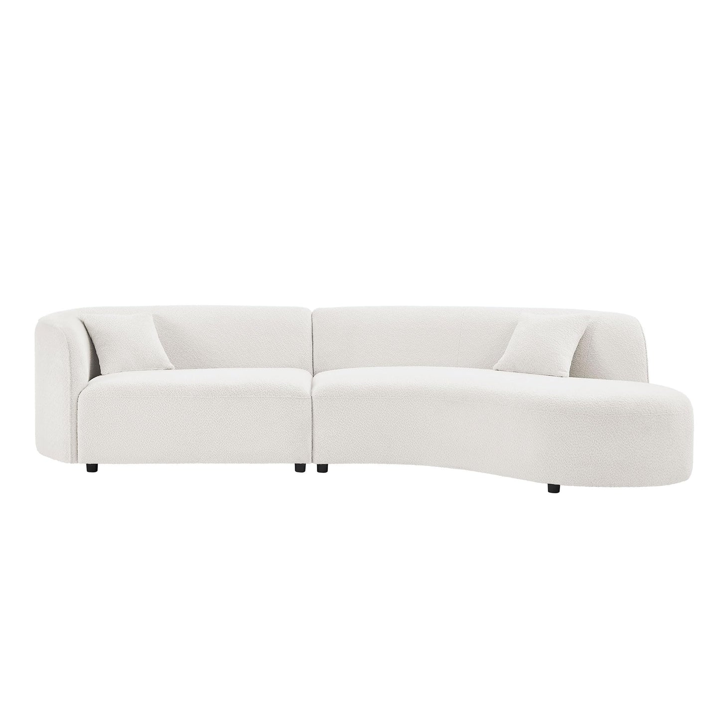 BBTJOINT Curved Sectional Chaise Sofa,Modern Minimalist Style, White Sherpa Fabric Upholstery,127'' Deep Seat Loveseat, Living Room Couch with Throw Pillows (Right Chaise Facing)