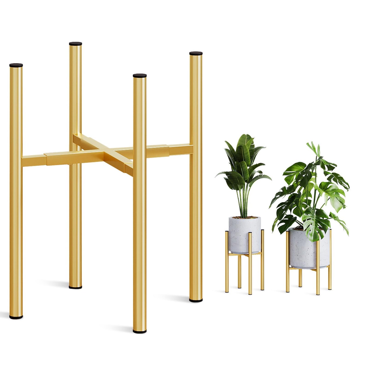 Rioneta Adjustable Metal Plant Stand Indoor, Fits 8-14 Inch Pots, Mid Century Modern Gold Planter Holder,2 Heights, Heavy Duty 160 lb, Indoor Outdoor Corner Floor Pot Stand, Golden