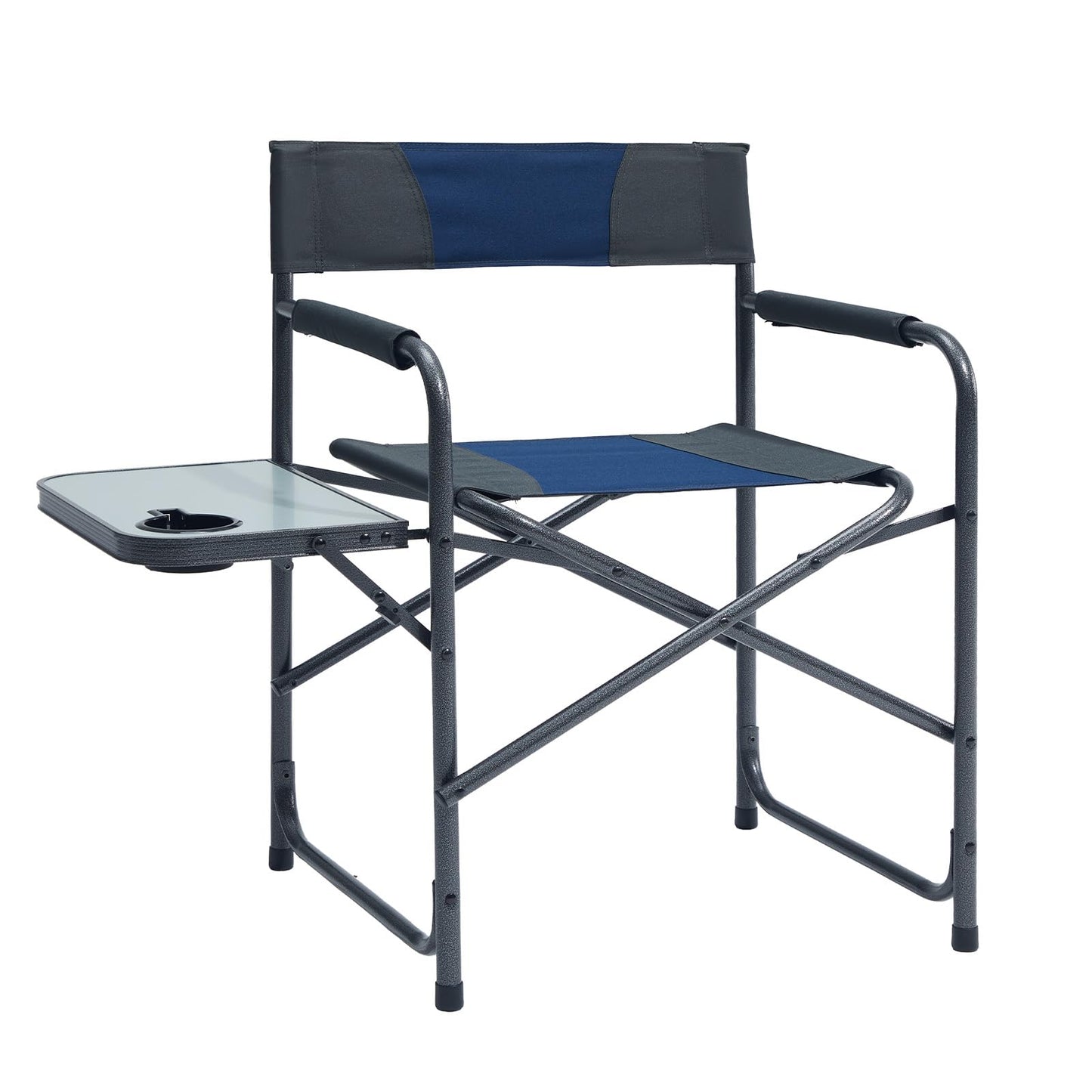 Portal Directors Chair for Adults with Side Table, Folding Camping Chairs Heavy Duty 225LBS, Portable Lawn Chairs with Cup Holder for Outdoor, Beach, Travel, Blue/Grey