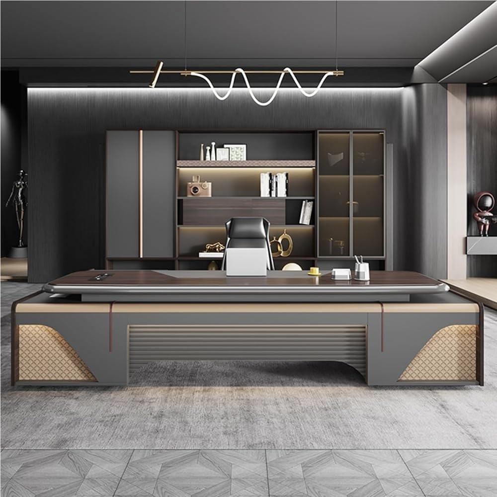 Modern L Shaped Executive Desks for CEO Boss Manager Corner Computer Desk with Storage Cabinet Workstation Home Office Business Furniture(86.6 in)
