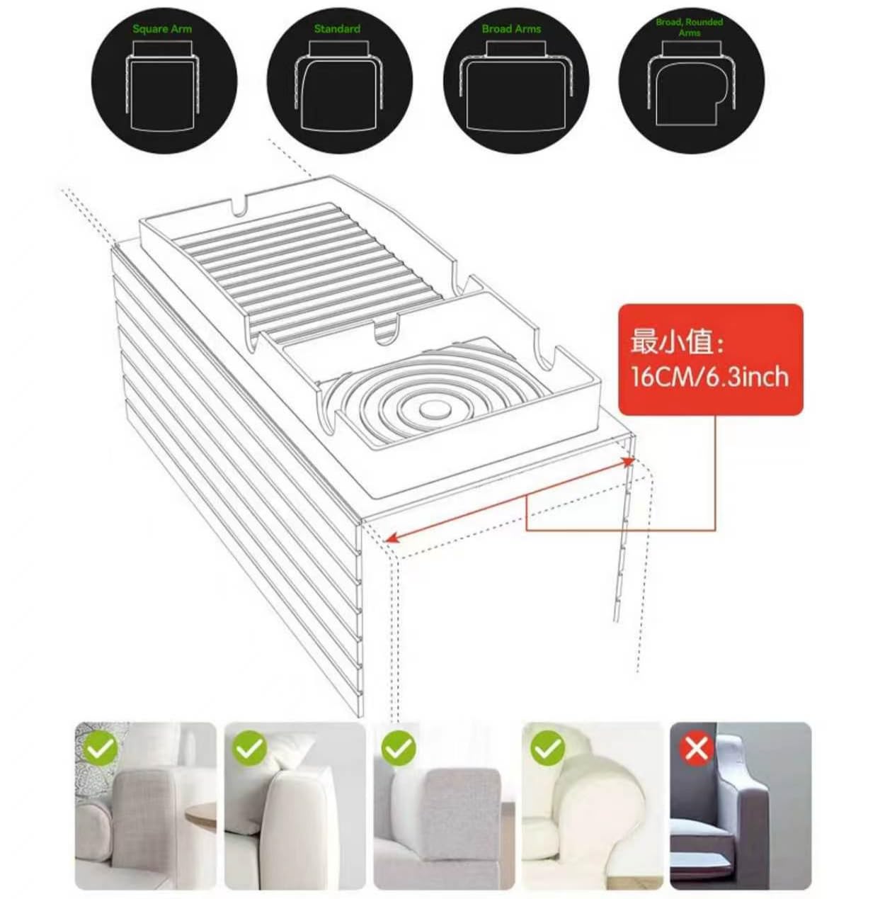 Couch Cup Holder Tray, Featuring Waterproof, Non-Slip, Durable, and Easy-to-Clean Properties. Its Adjustable Width Makes it Suitable for Sofa armrests of Various Sizes(Grey)