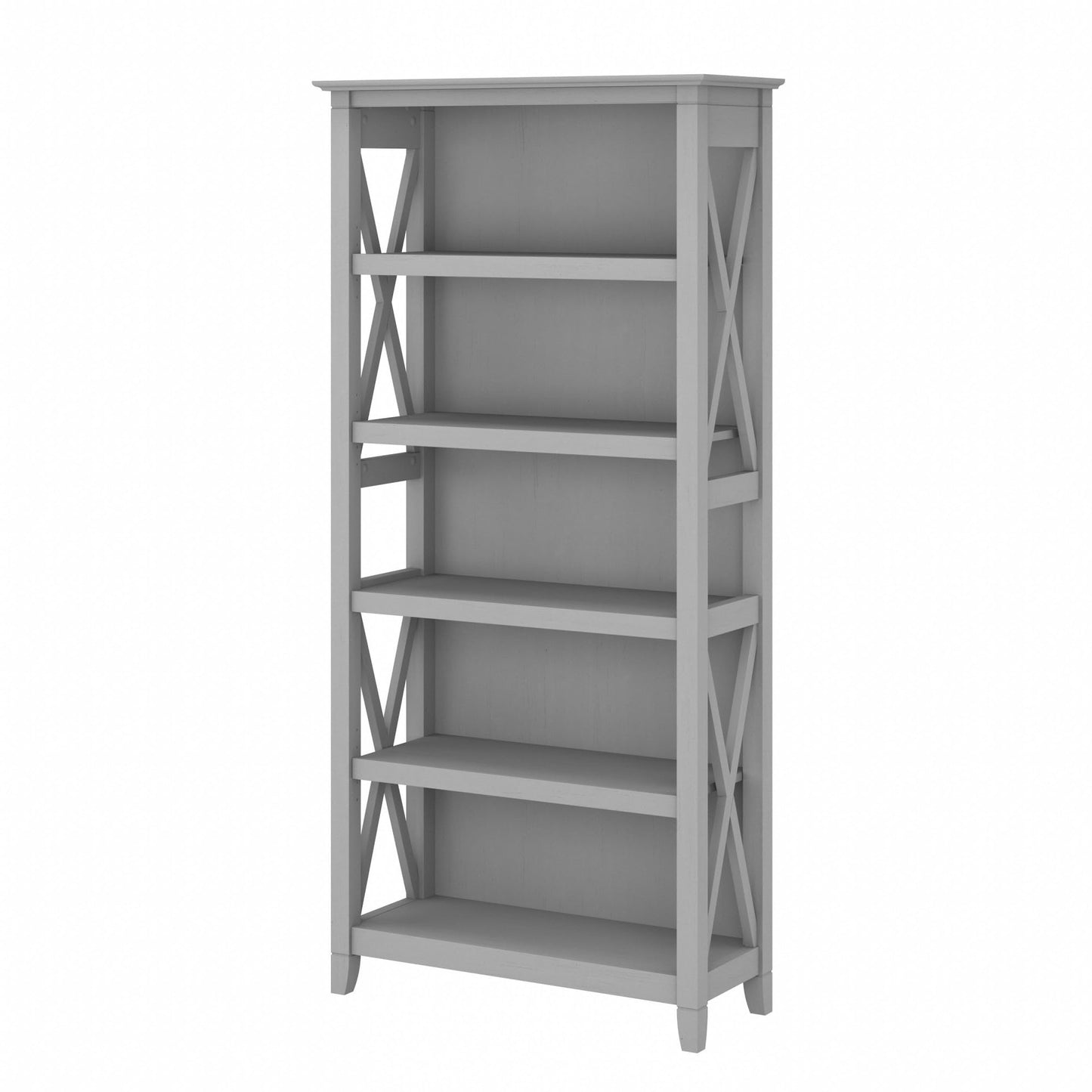 Bush Home Tall 5 Shelf Bookcase for Living Room or Home Office, Large Bookshelf, Modern Farmhouse Style, Key West Collection, Cape Cod Gray