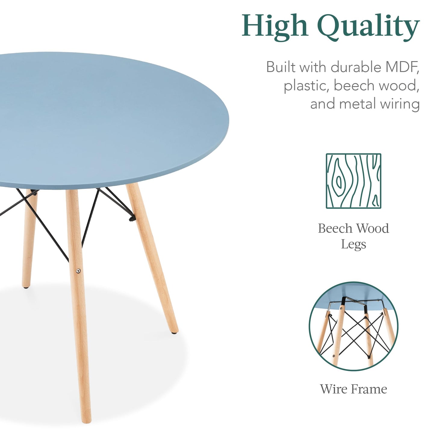 Best Choice Products 5-Piece Dining Set, Compact Mid-Century Modern Table & Chair Set for Home, Apartment w/ 4 Chairs, Plastic Seats, Wooden Legs, Metal Frame - Blue/Oak