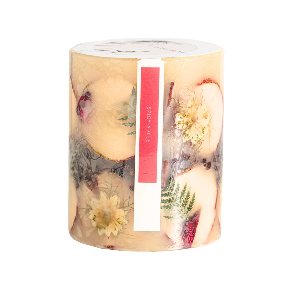 Rosy Rings Small Round Botanical Candle - Spicy Apple 5.5" Burn Time 120 Hours Notes of Cardamom, Cinnamon, Clove, Long Lasting Candles, Candle Gifts