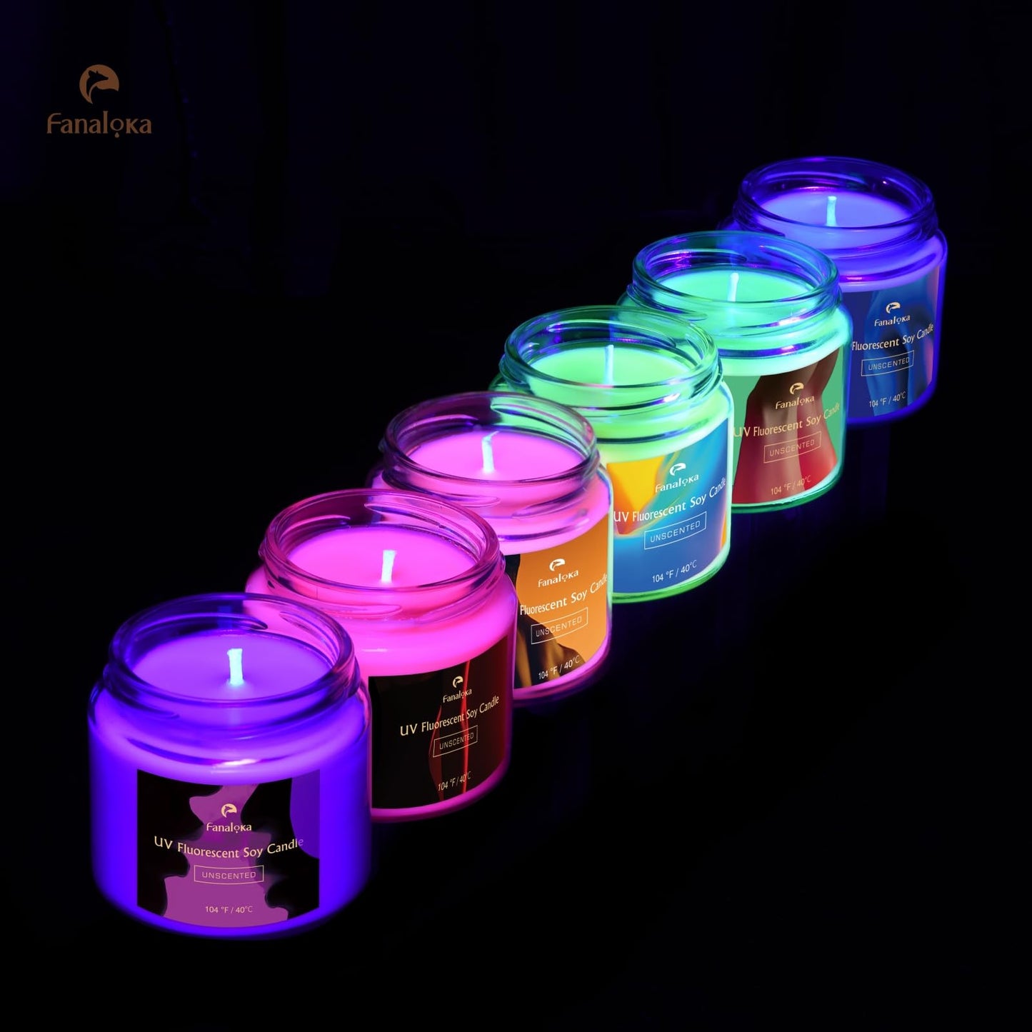 UV Fluorescent Soy Wax Low Temperature Candles, Low Heat Body Safe Candle for Night Party, Unscented, 104 °F, 5 oz (Blue)
