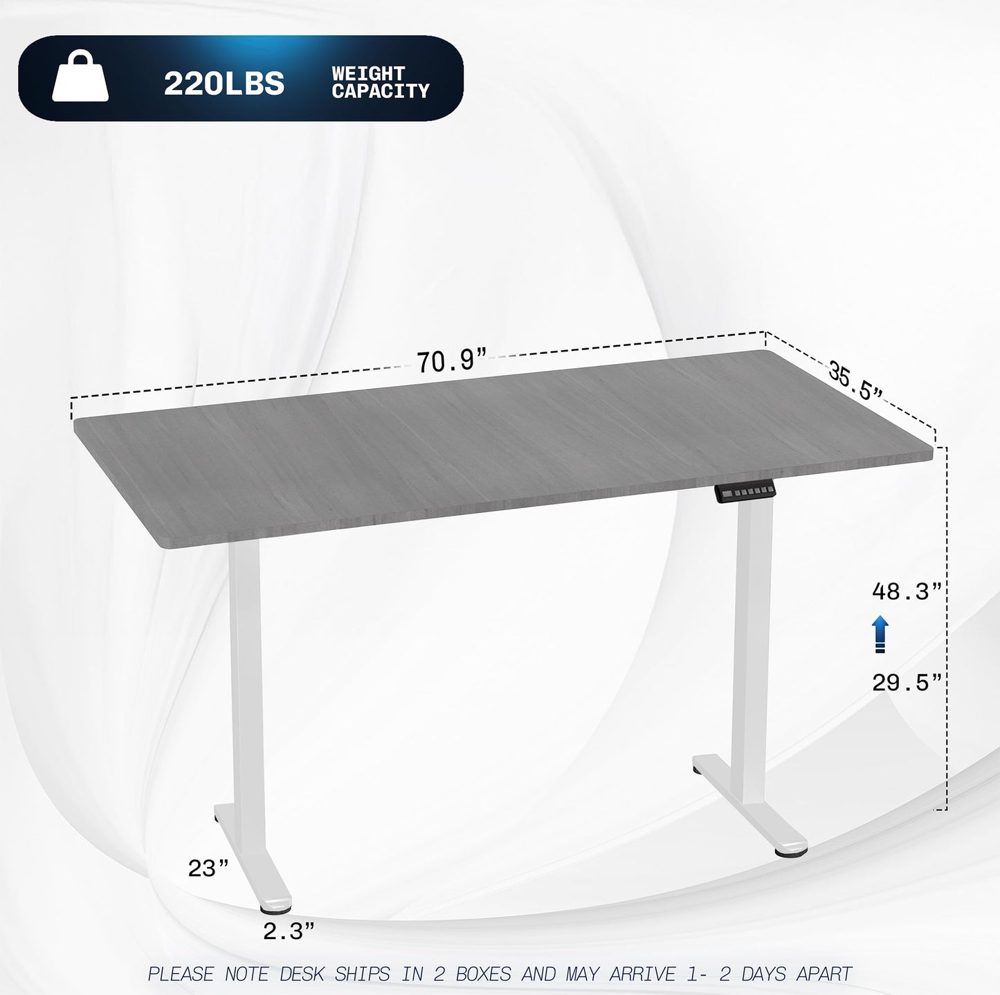 VIVO Electric 71 x 36 inch Standing Desk, Dual Motor Memory Controller Height Adjustment, E2B Series, Dark Gray Top White Frame, DESK-KIT-E2W7G-36