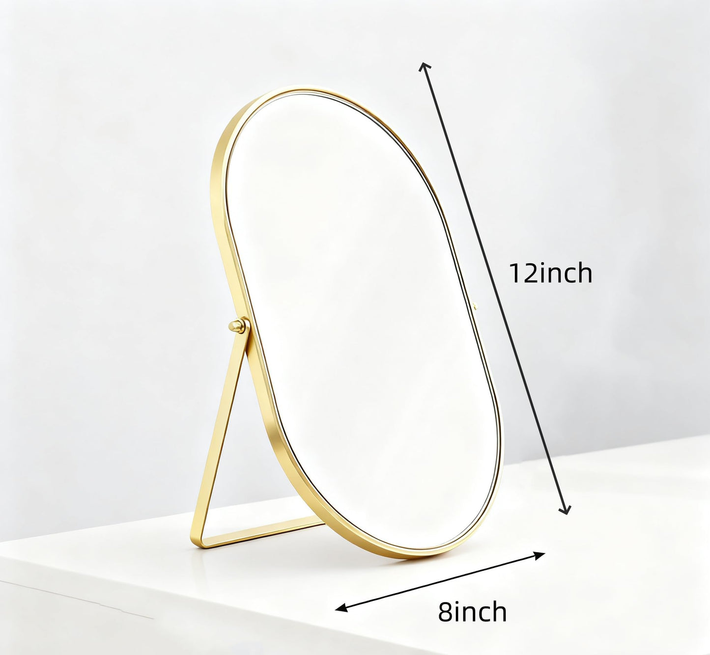 Feyarl Oval Vanity Table Mirror 12x8 Inch Desk Makeup Mirror Decorative Standing Cosmetic Mirror for Bedroom Bathroom Desk Dresser Table Desktop (Gold)