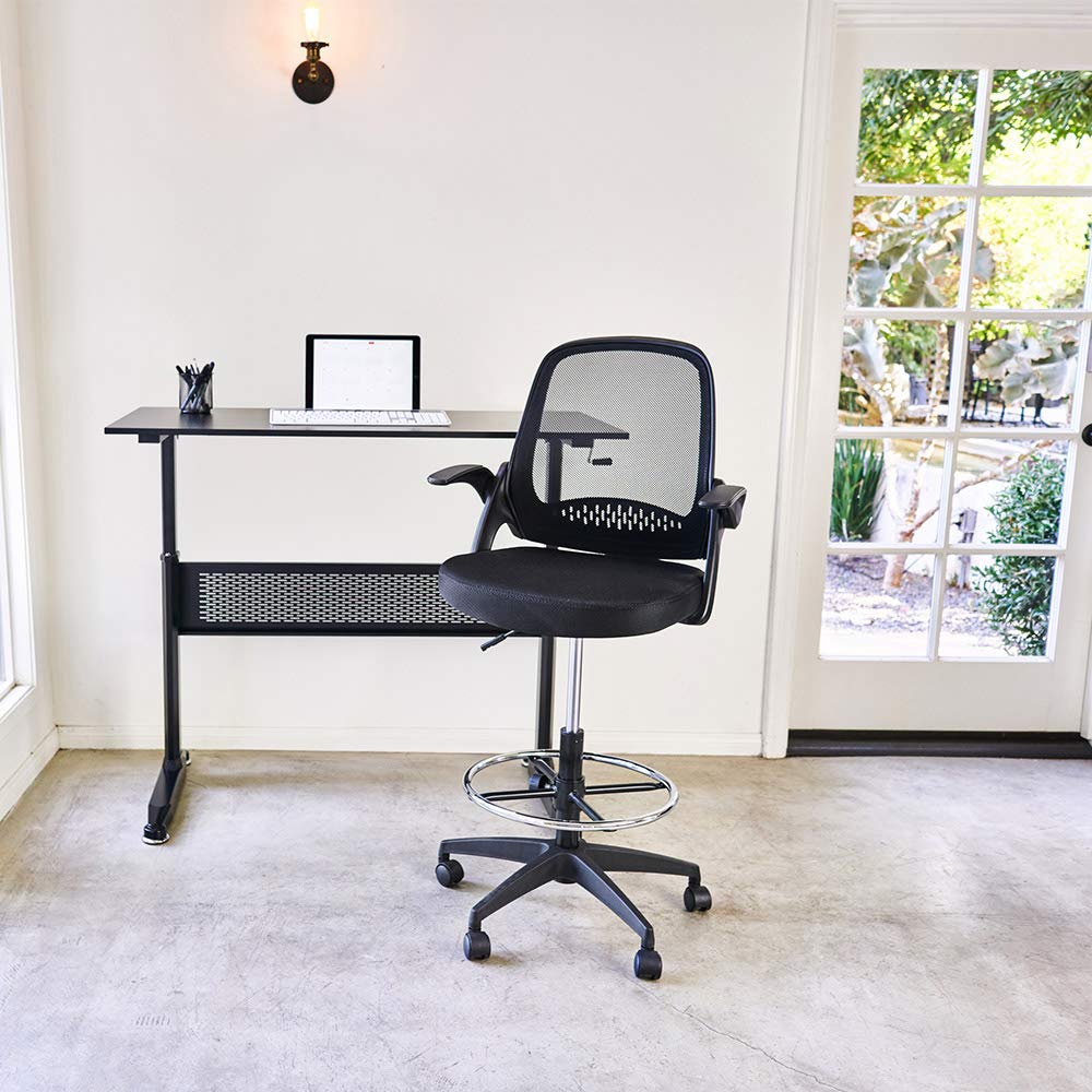 BestOffice Drafting Chair Tall Office Chair Standing Desk Chair Mesh Computer Chair Adjustable Height with Lumbar Support Flip Up Arms Swivel Rolling Executive Chair,Black