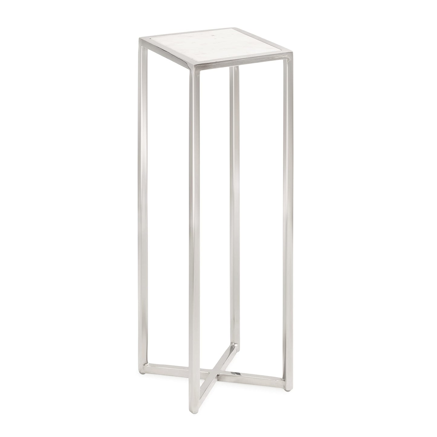 Kate and Laurel Jaspur Modern Glam Drink Table, 7 x 7 x 21, White and Silver, Decorative Metal and Marble Accent Martini Cocktail Table for Display and Storage