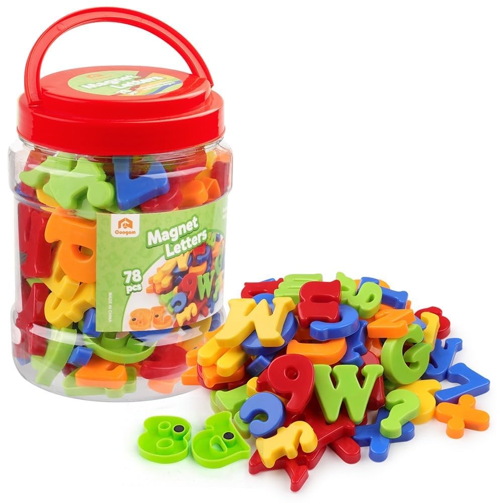 Coogam Magnetic Letters Numbers Alphabet Fridge Magnets Colorful Plastic ABC 123 Educational Toy Set Preschool Learning Spelling Counting Uppercase Lowercase Math for 3 4 5 Years Kid(78 Pcs)