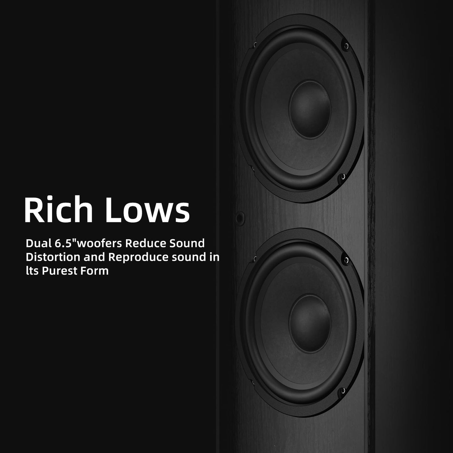 Elimavi Passive Floorstanding Stereo Speakers, Tower Design with 1" Tweeter and 6.5" Woofer, Two-Way System, 4-Ohm Impedance, 120W RMS, Sturdy MDF Cabinet, Ideal for Home Theater Systems, Black