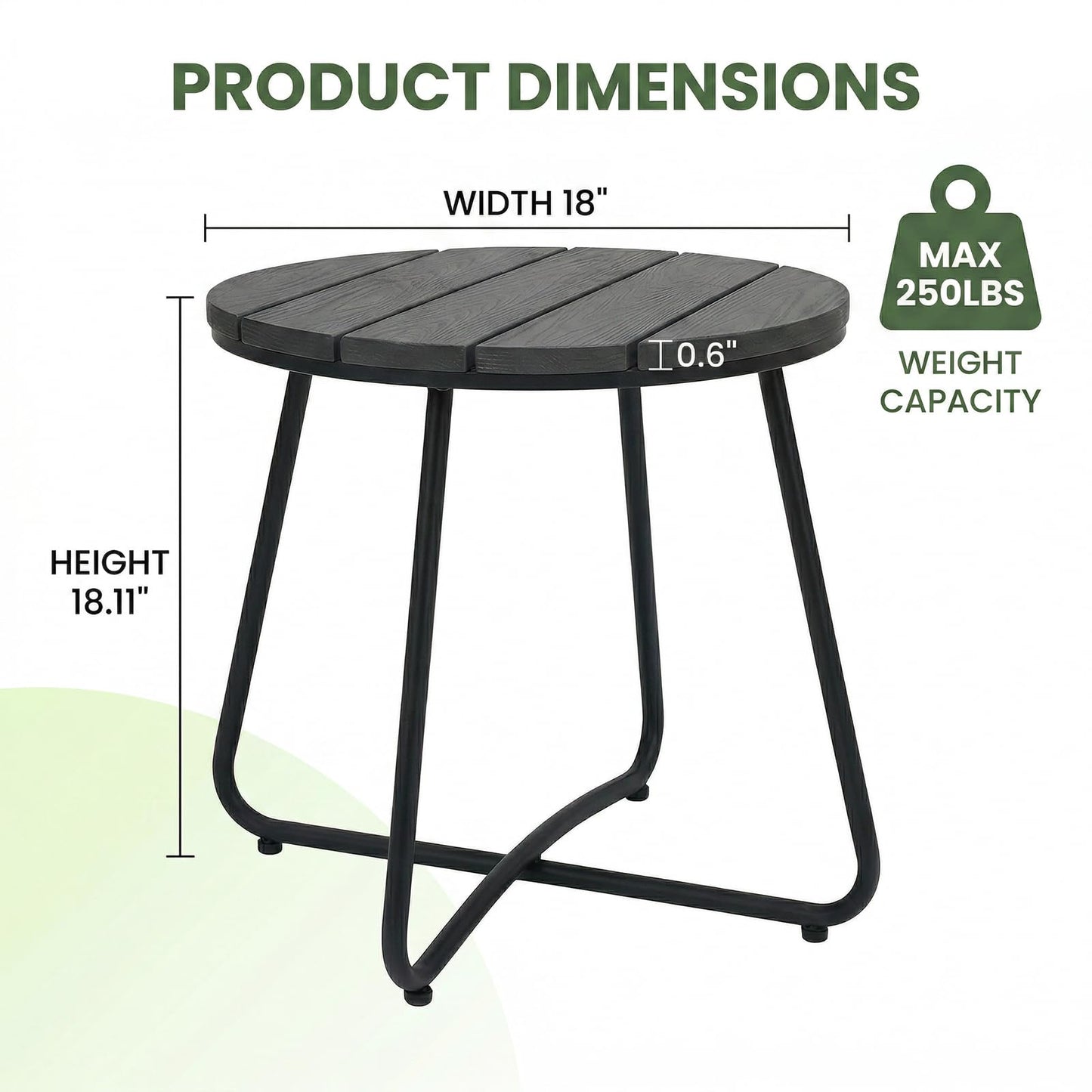 danpinera Outdoor Side Tables, HDPS Patio Table with Metal Legs, 18 Inch Outdoor Small Round Table for Garden, Backyard, Porch, Deck, Balcony, Poolside