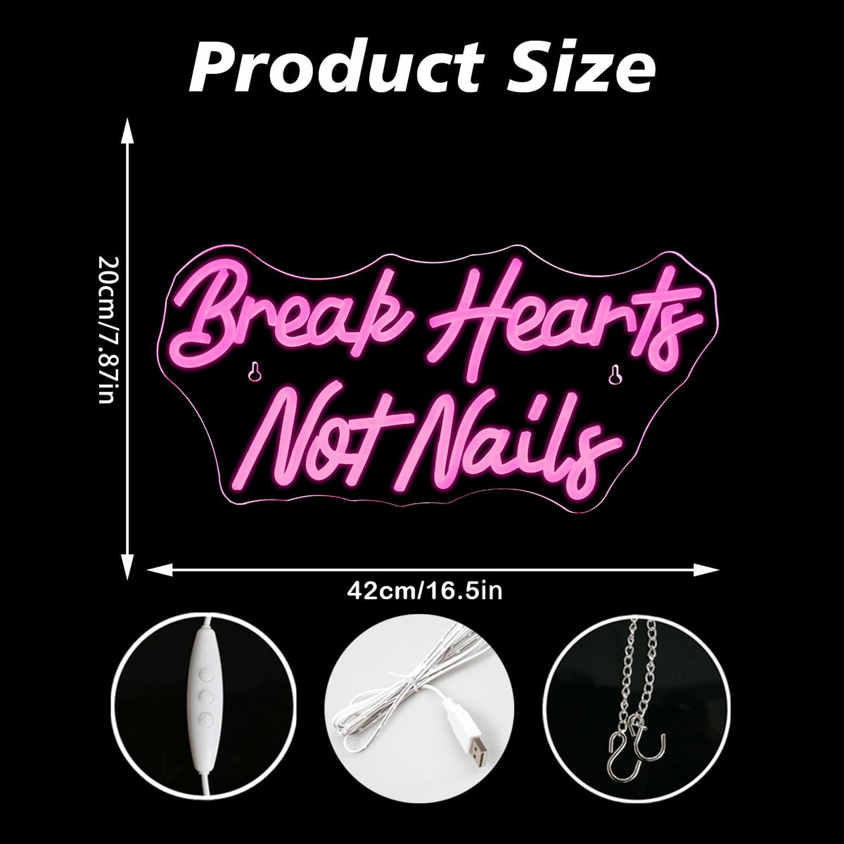 VVYXX Break Heart Not Nails Neon Sign for Wall Decor,Neon Light Pink LED Neon Light for Bedroom Nails Salon Beauty Room Shop Decoration Gift