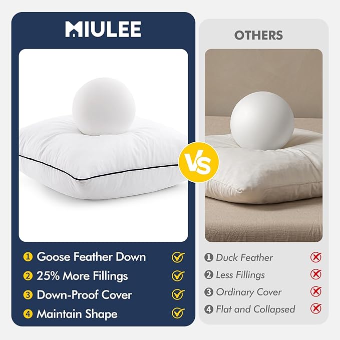 MIULEE Goose Feather Down 24x24 Pillow Insert Set of 2