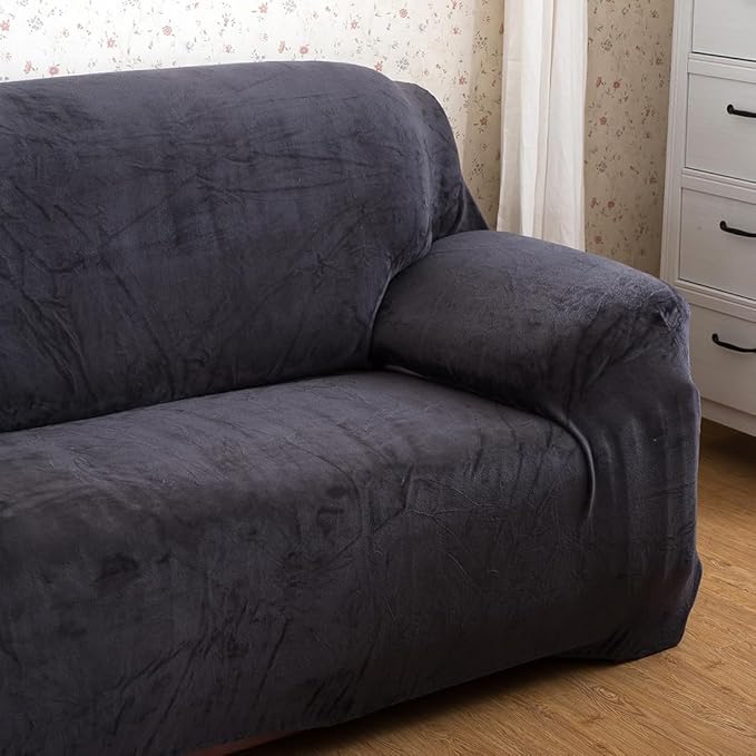 vctops 4 Seater Velvet Plush Stretch Sofa Slipcover 1-Piece Sofa Cover