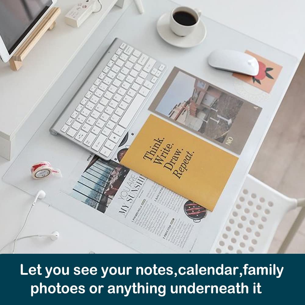 Office Desk Blotter Pad Clear Mats Table Protector PVC Writing Mat Plastic Desk Overlay for Laptop Computer Desktop Keyboard Pads Vinyl Wipeable Waterproof Home with Mouse Pad Mat Extra Large 24x48