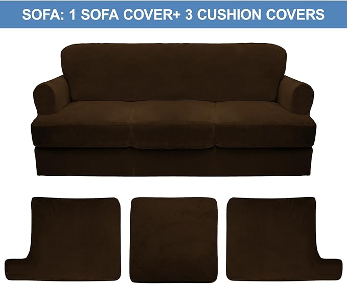 CUCRAF T Cushion Sofa Cover 4 Piece Slipcovers, Soft Thick Velvet Couch Cover