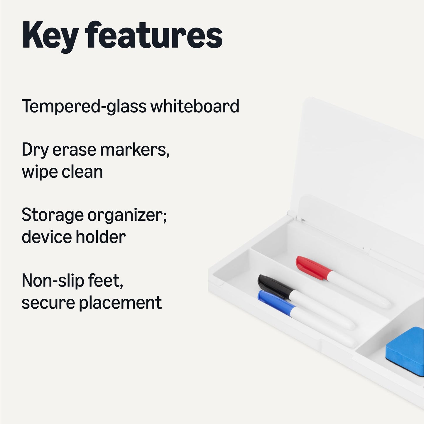 Amazon Basics Desktop Dry Erase Whiteboard with Organizer and Accessories, Tempered Glass, 15.7 x 5.4 inches, White