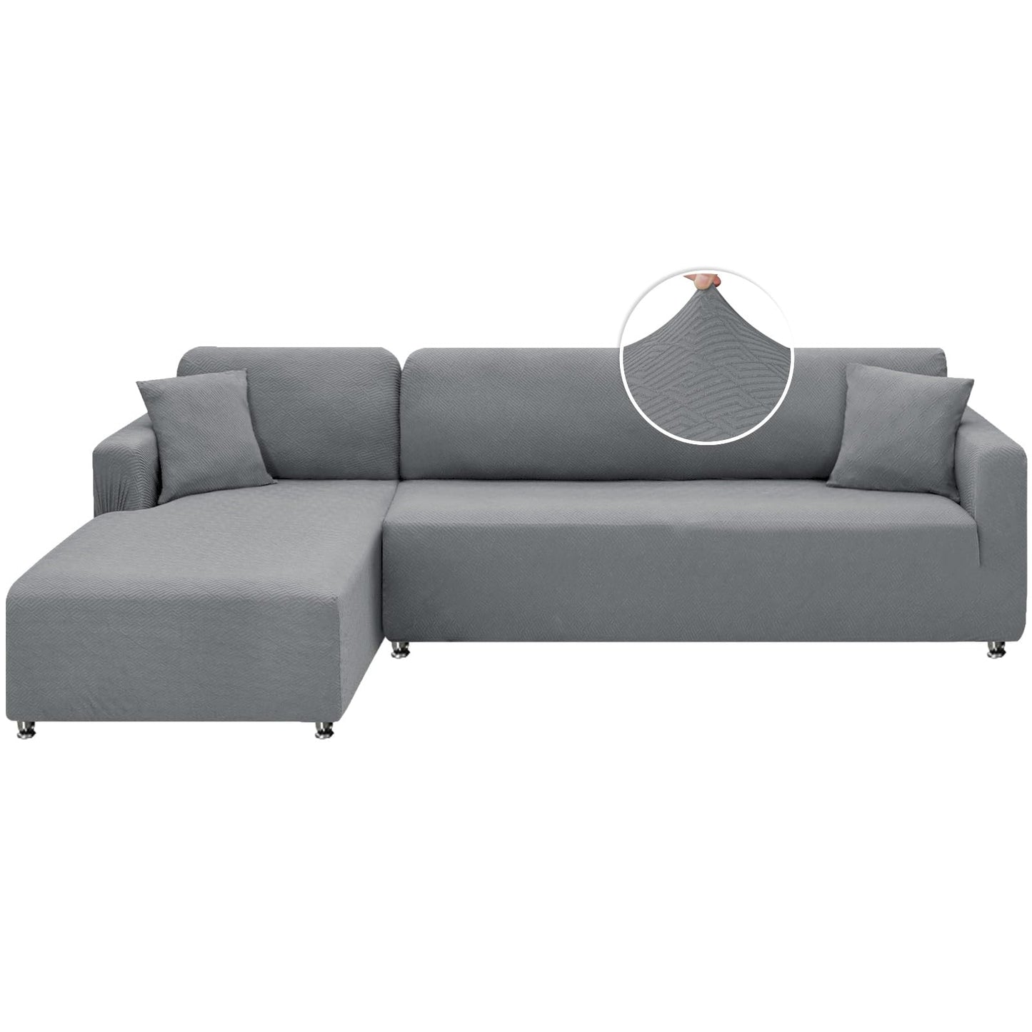 XINEAGE Sectional Couch Cover High Stretch L Shaped Sofa Cover 2 Pieces Non Slip Slipcover with Chaise Furniture Protector with 2 Pillowcases for Pets & Dogs (3 Seat Sofa + 3 Seat Chaise, Light Gray)
