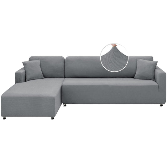 XINEAGE Sectional Couch Cover High Stretch L Shaped Sofa Cover 2 Pieces Non Slip Slipcover with Chaise Furniture Protector with 2 Pillowcases for Pets & Dogs (3 Seat Sofa + 3 Seat Chaise, Light Gray)