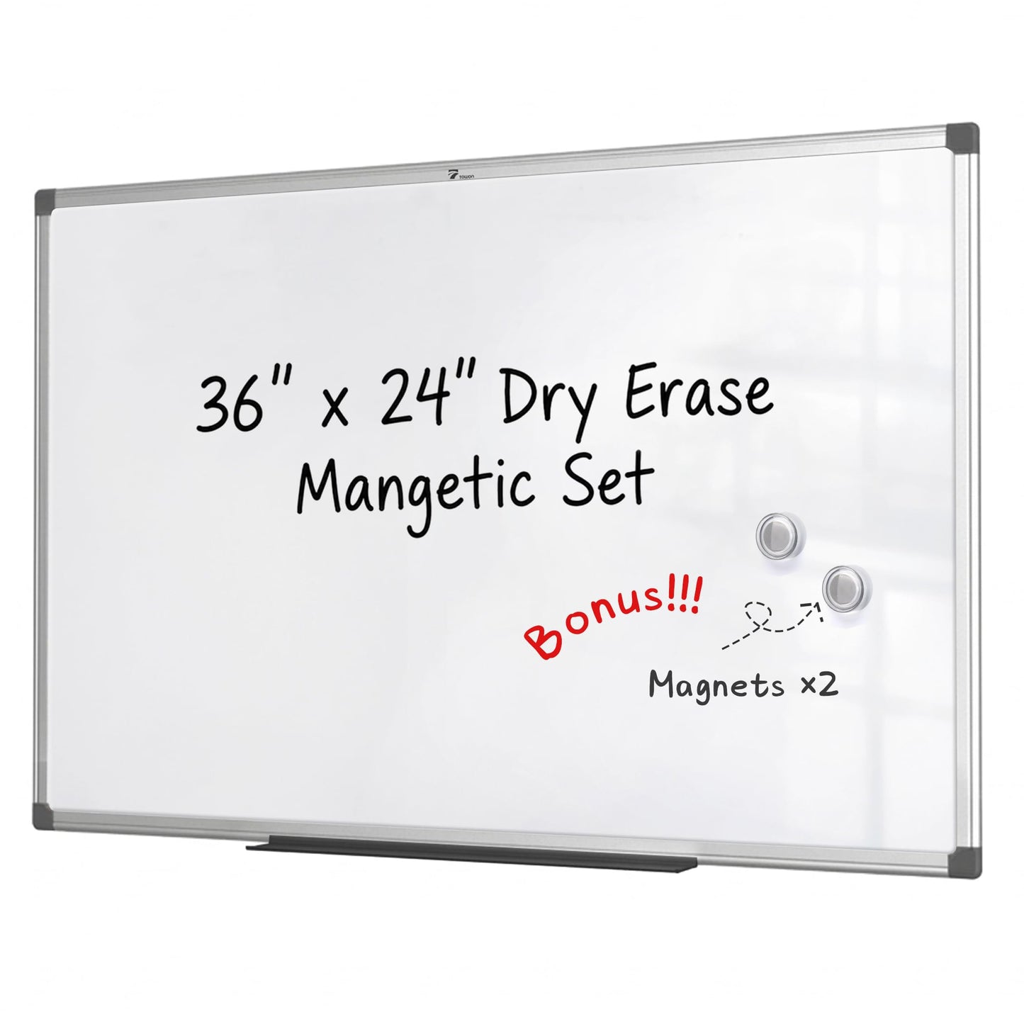 TOWON Magnetic Dry Erase Whiteboard 36 x 24 in, Large White Board for Wall, 3 x 2 Ft Whiteboard with Marker Tray & 2 Magnets, Silver Aluminum Frame for Office, Classroom & Home