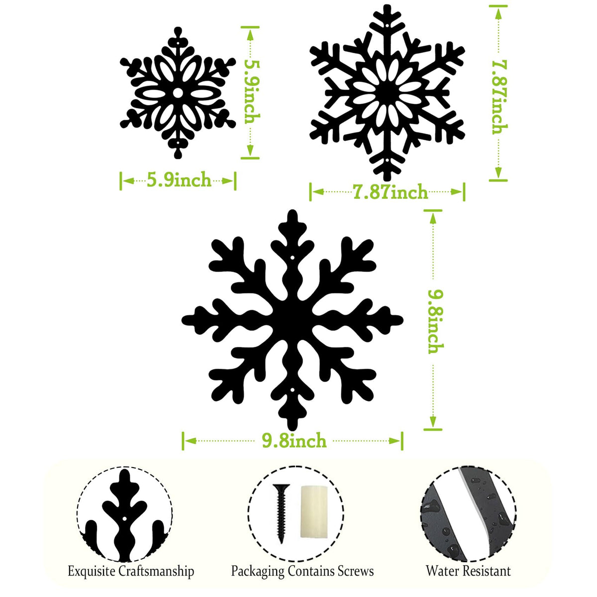 Large Snowflakes Metal Wall Art Decor, 3 Piece Set