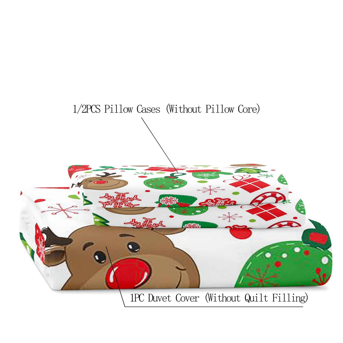 LUVIVIHOME 3PCS Christmas Duvet Cover Queen, White Duvet Cover, Boys Girls Kids Bedding, Cute Reindeer Snowflake Gingerbread Candy Cane Holiday Christmas Comforter Bedspread Quilt Cover 2 Pillow Cases