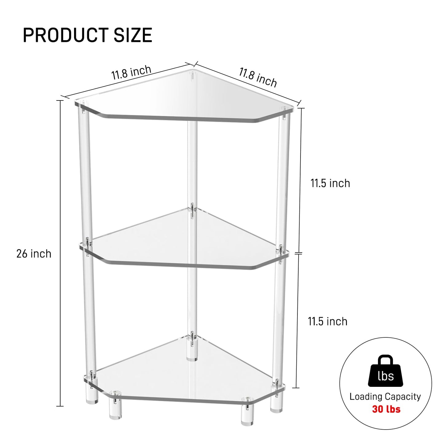 Eglaf Acrylic Corner Side Table, 3 Tier Triangle End Table Side Table