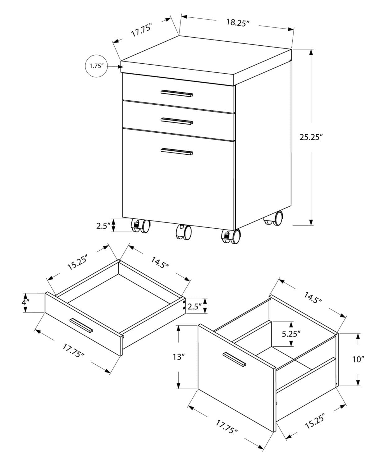 Monarch Specialties I 7401 File Cabinet, Rolling Mobile, Storage Drawers, Printer Stand, Office, Work, Laminate, Grey, Contemporary, Modern