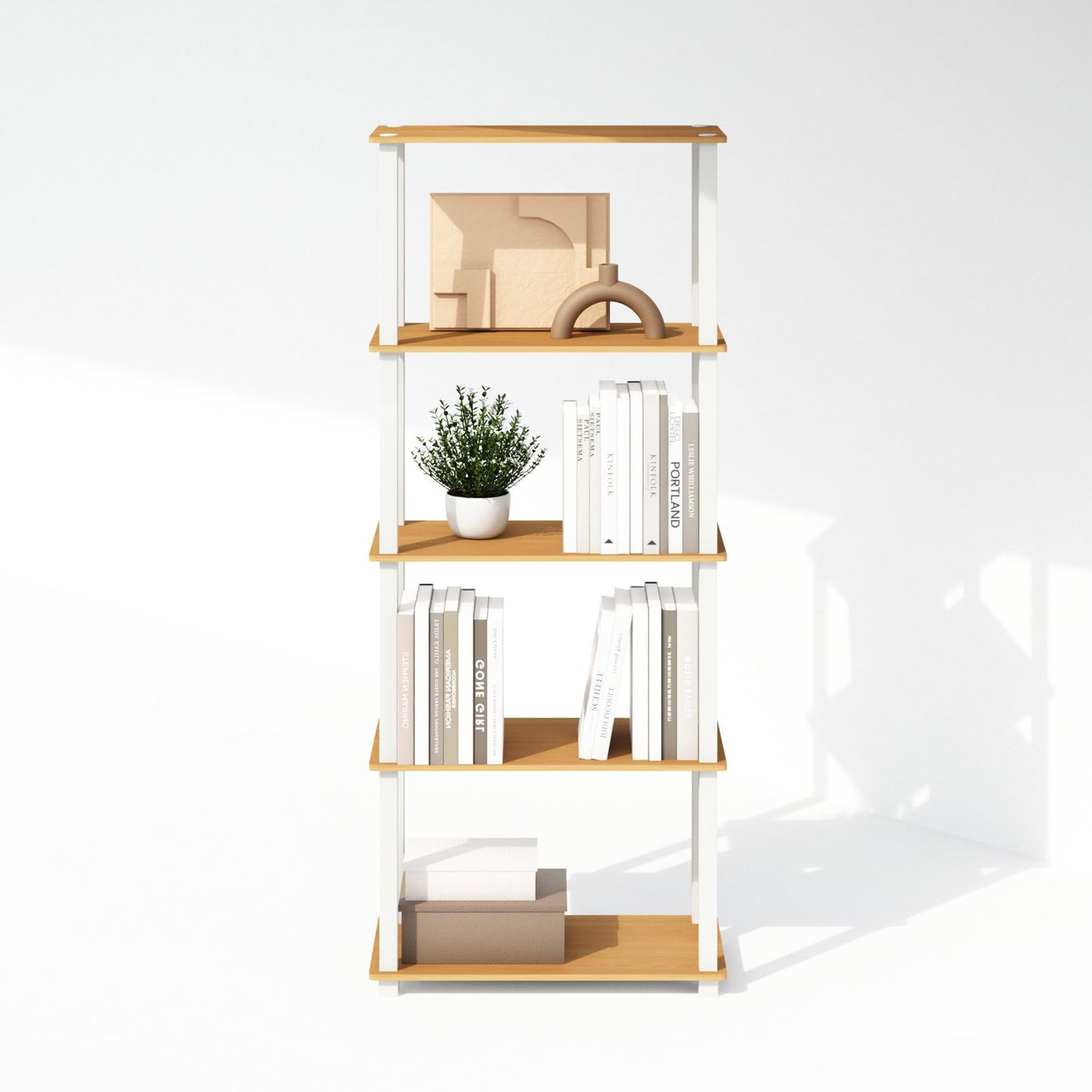 Furinno Turn-S-Tube Storage Shelves Set of 2, 3-Tier Book Shelf, Corner Shelf, Toolless Open Shelves, Square Tubes, for Organization and Storage, Living Room, Garage, Home Office, Beech