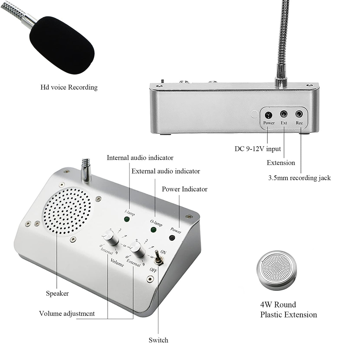 WWMFS Window Speaker System, Dual Way Window Microphone Intercom Speaker, Intercom System for Business, Home, Office, School, Counter, Bank and Station