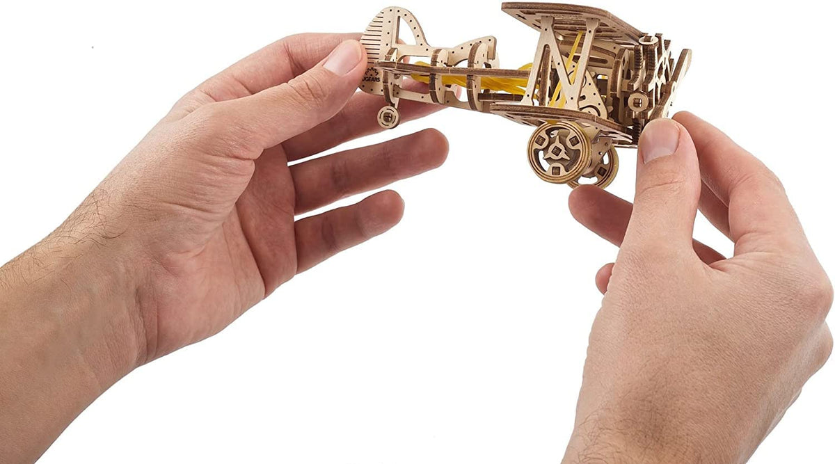 UGEARS Mini Biplane 3D Wooden Puzzles for Adults - Wooden Model Kits for Adults, DIY Craft Kit, Mechanical 3D Puzzle, for Aviation Enthusiasts and Puzzle Lovers