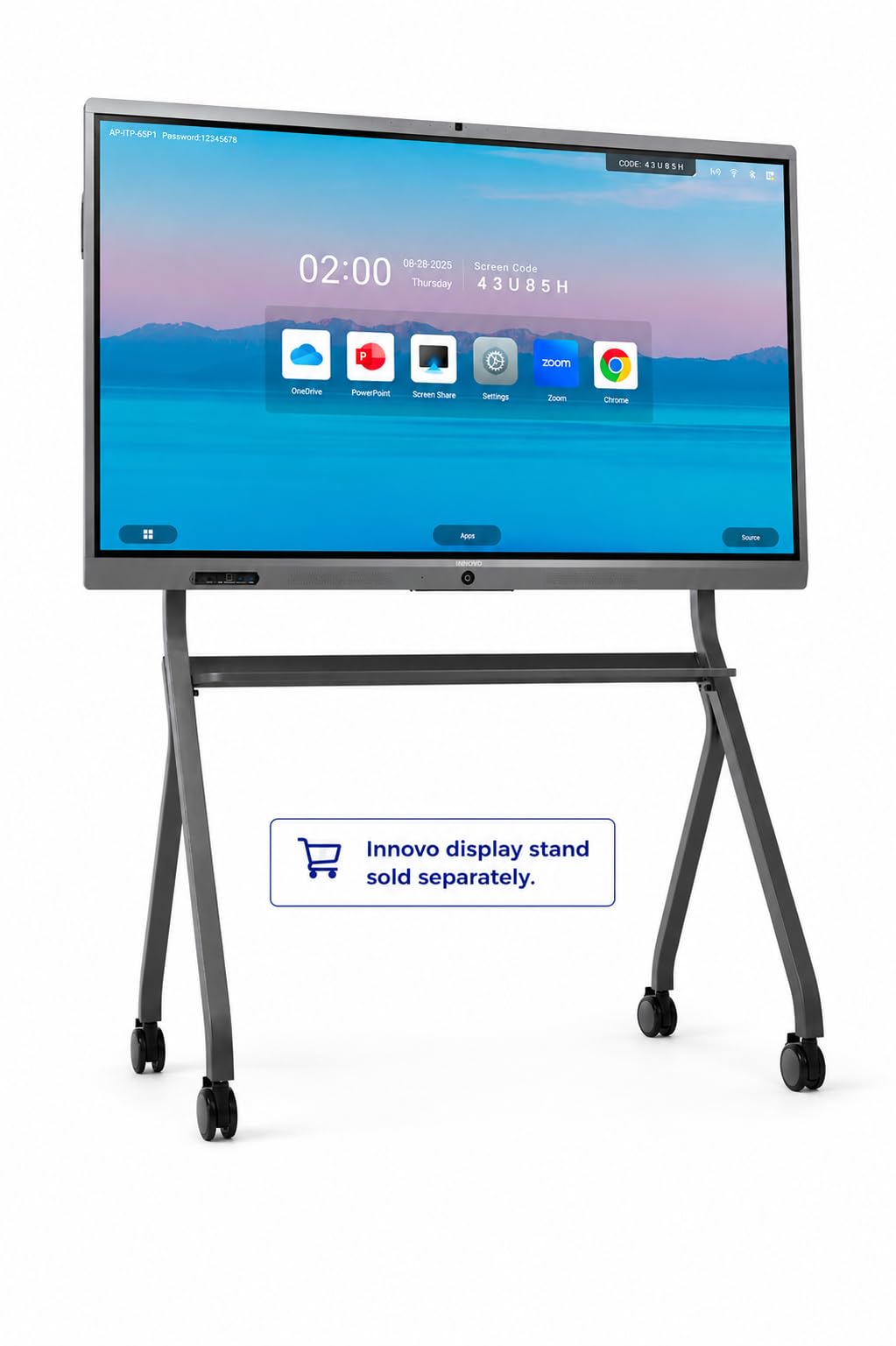 Innovo 75" Interactive Whiteboard - 4K UHD Touch Screen Smart Board with Built-in 48MP AI Camera, Mic & Speakers, Android 14 OS, 8GB RAM & 128GB Storage, 20-Point Multi-Touch